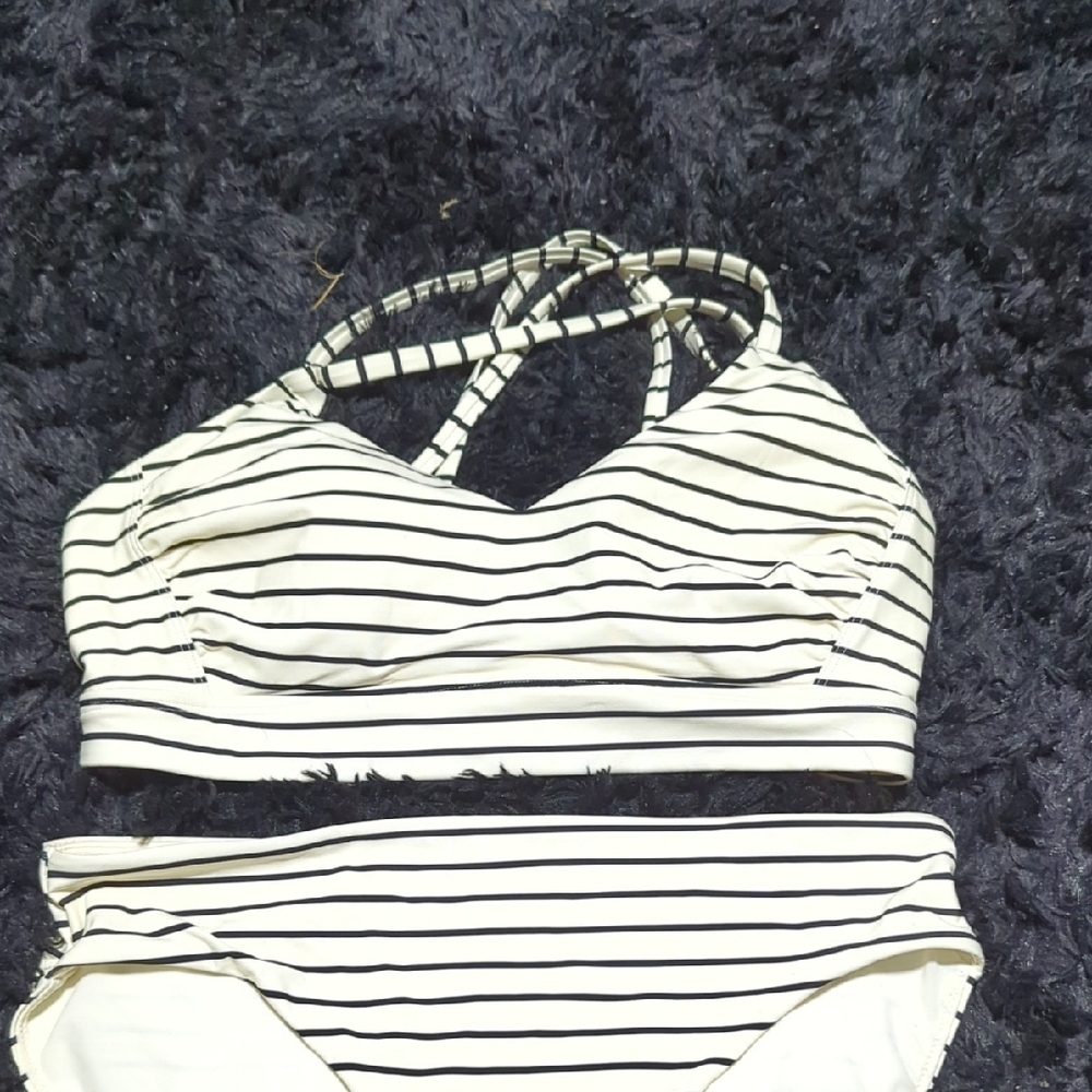 CALIA by Carrie Underwood Black and White Striped Bikini